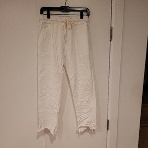 venti6 nwot size large white crinkle fabric joggers with frayed hem
